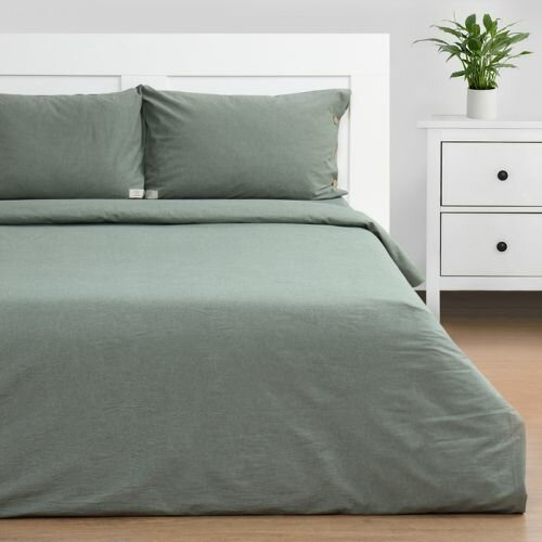 фото Двуспальный комплект постельного белья Этель Denim , 180х210см, 220х240см, 50х70-2шт, оливковый, жатый хлопок, 140 г/м2