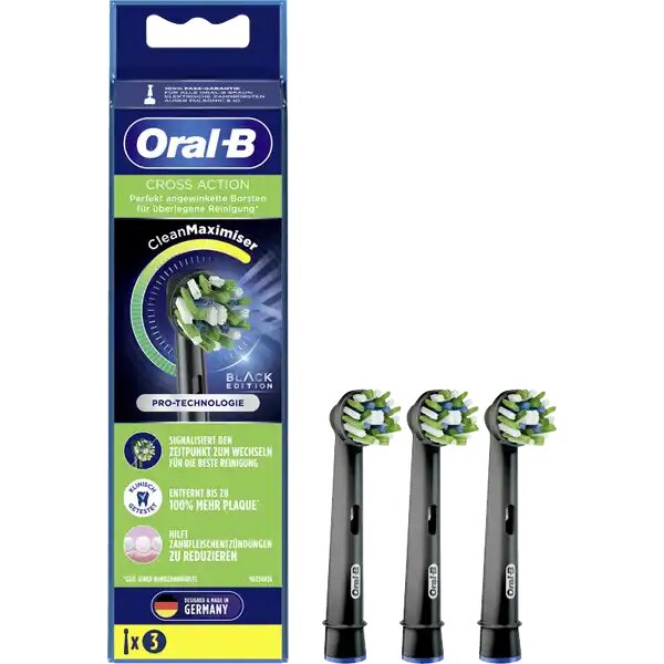 Набор насадок Oral-B EB50BRB-3 Cross Action CleanMaximiser для электрической щетки, черный, 3 шт.