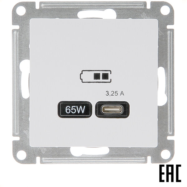 Механизм зарядного устройства USB Schneider Electric Atlas Design ATN000127 тип С 65W 3,25 А с/п белый