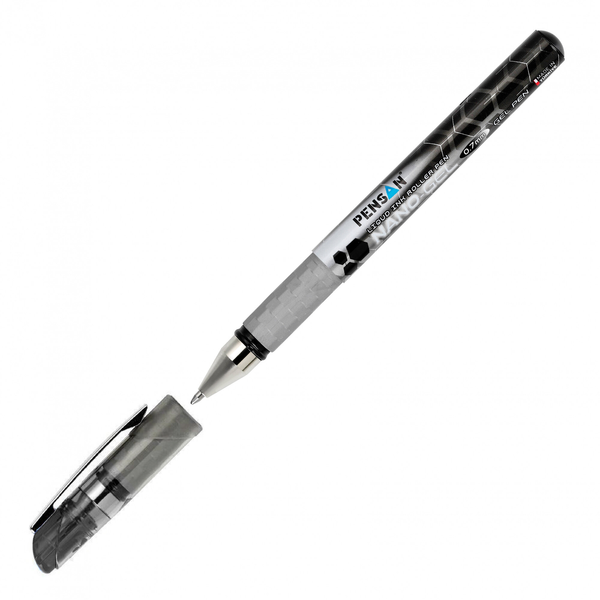 Ручка гелев. Pensan Nano Gel (6020/12BLACK) серебристый d=0.7мм черн. черн. игловидный пиш. наконечн