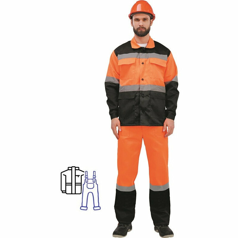 Костюм рабочий летний мужской лд01-КПК с СОП оранжевый/черный размер 44-46 рост 170-176, 1002255