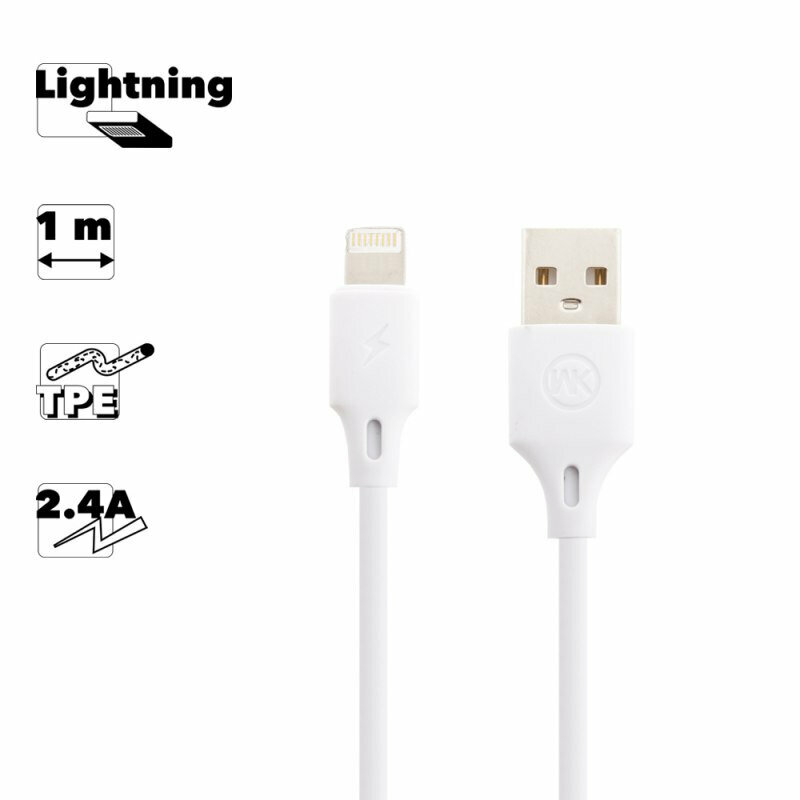 фото USB кабель WK Full Speed Pro WDC-092i Lighthing 8-pin, 2.4A, 1м, TPE (белый)