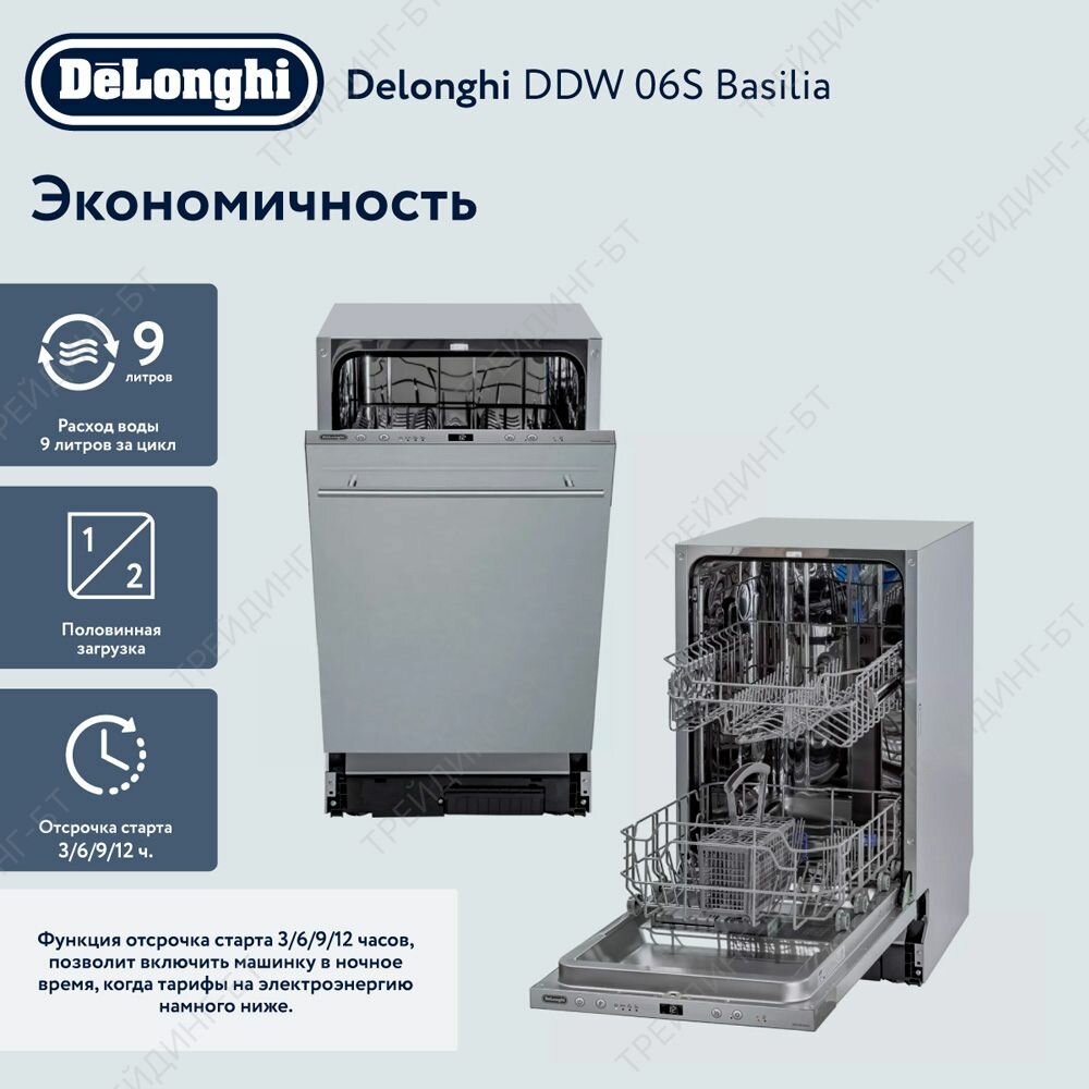 Посудомоечная машина DeLonghi DDW06S Basilia, 9 комплектов, 4 программы