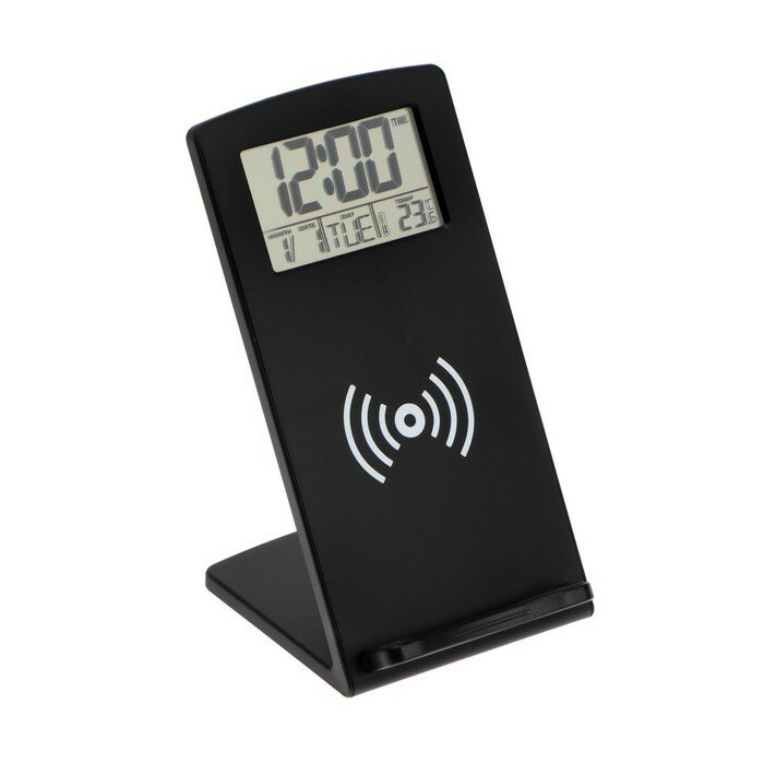 Термометр Luazon LTR-02, электронный, 10 Вт, будильник, беспроводная зарядка, черный - фотография № 3