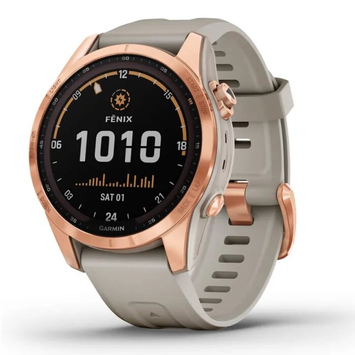 Умные часы Garmin fenix 7S – Solar Edition Rose Gold with Light Sand Band