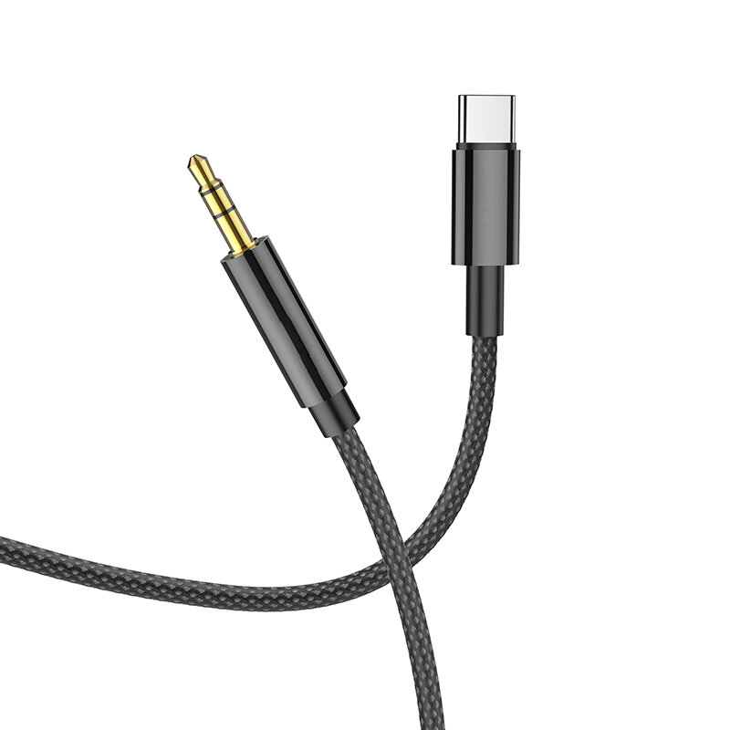 AUX Audio кабель 3,5 мм на Type-C, нейлоновый, черный
