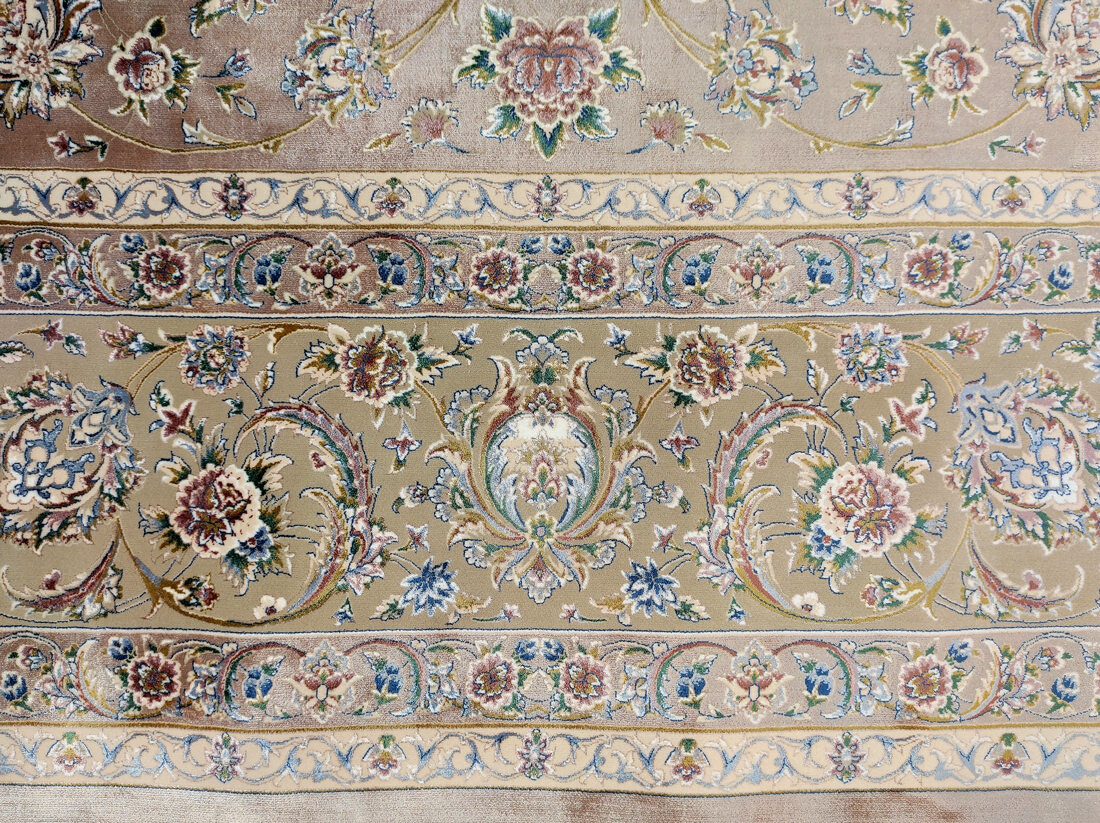 Персидский ковер 2,5 на 3,5 розово-кремовый, шерсть с шелком, современная классика - фотография № 9