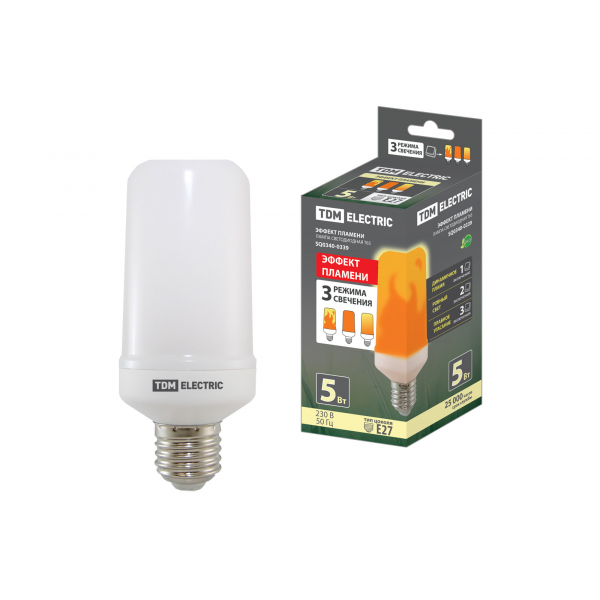 фото Светодиодная лампочка TDM Т65 5Вт 230В 1500К E27 Эффект пламени (2 шт.)