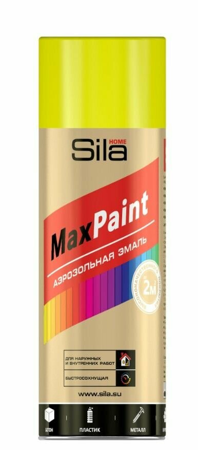 Sila HOME Max Paint, эмаль аэрозольная флуоресцентная, желтый, 520мл - фотография № 1