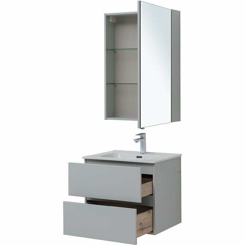 Комплект мебели для ванной Aquanet Алвита New 60 274224 подвесной Серый матовый - фотография № 3