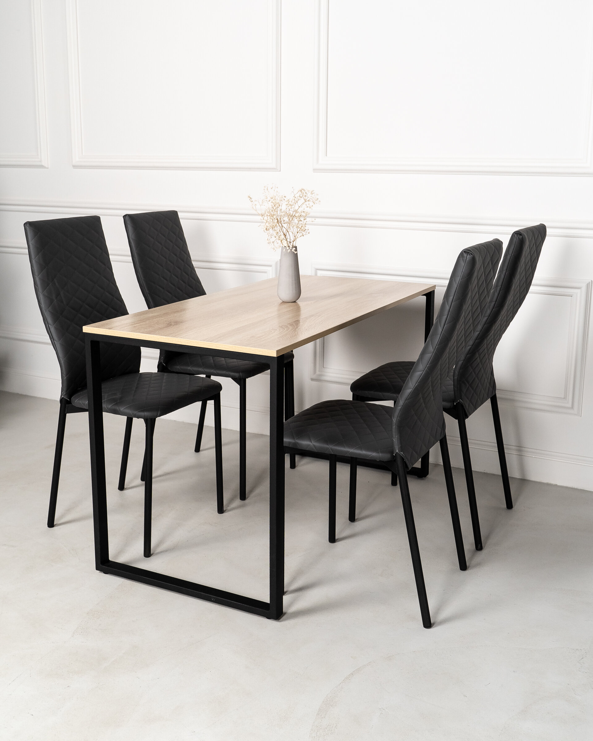 Обеденная группа Стол и 4 стула, стол «Дуб Сонома» 120х60х75, стулья Серые искусственная кожа 4 шт.