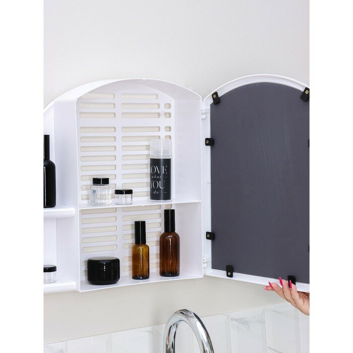 Шкафчик для ванной комнаты с зеркалом "Орион", цвет снежно-белый - фотография № 8