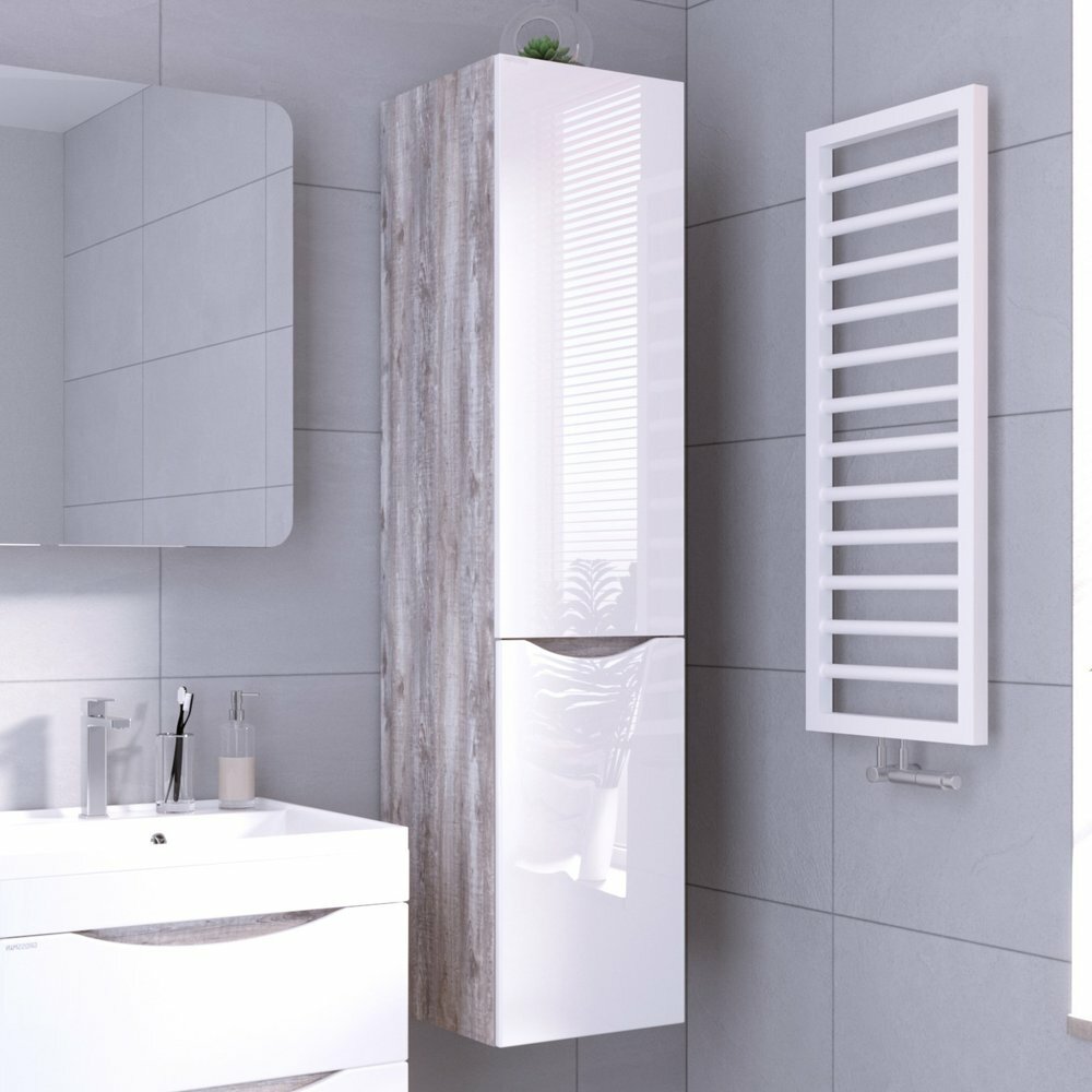 Пенал для ванной комнаты подвесной ТАЛИС-35 см с б/к универсальный бетон пайн/белый глянец