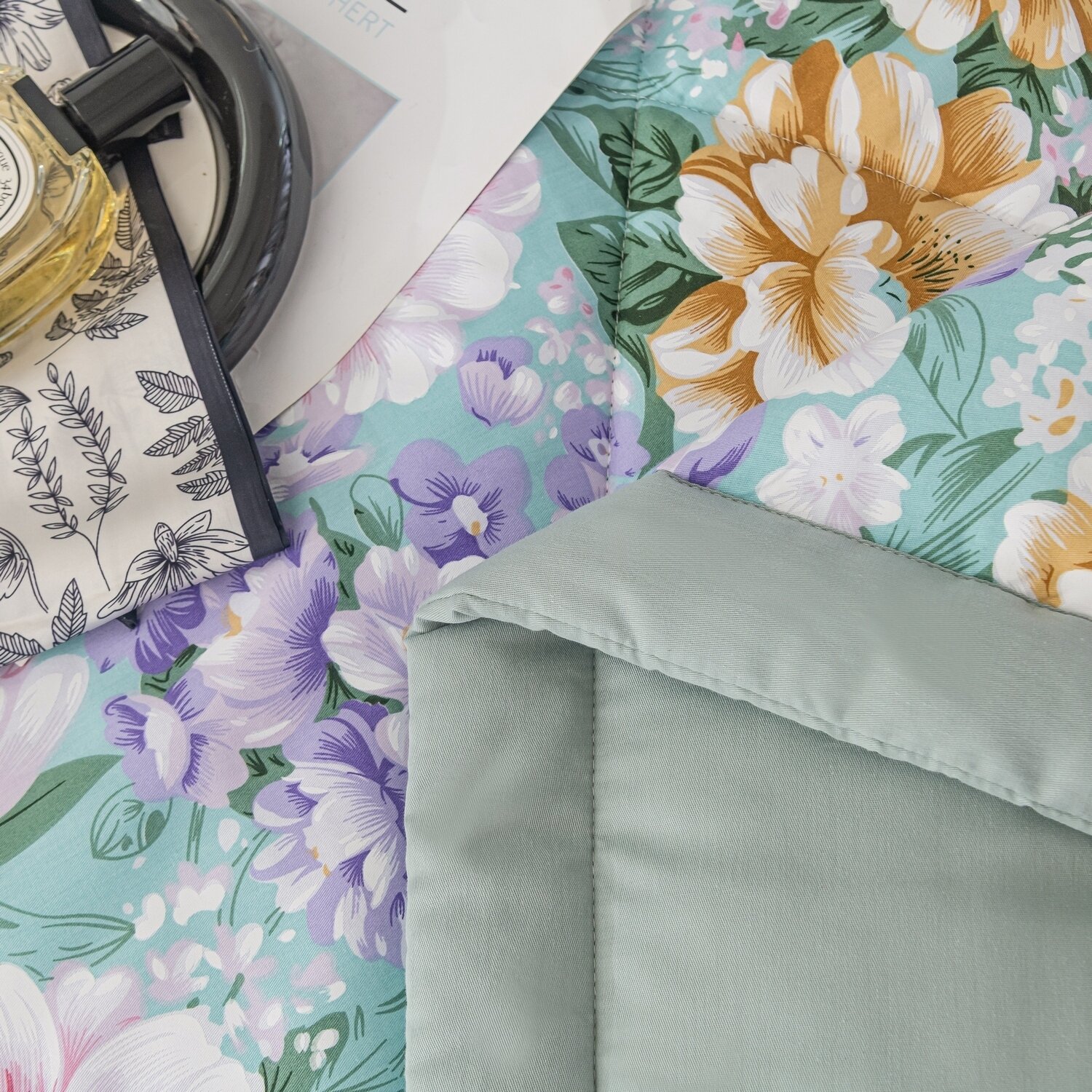 Комплект постельного белья Сатин с Одеялом 100% хлопок на резинке OBR129 - фотография № 10