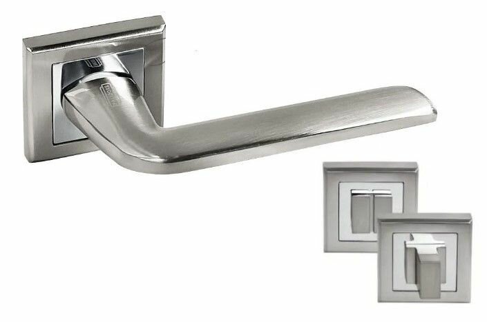 фото Комплект ручек для дверей Palidore A-252_HH_W, матовый никель (ручка + завертка WC)