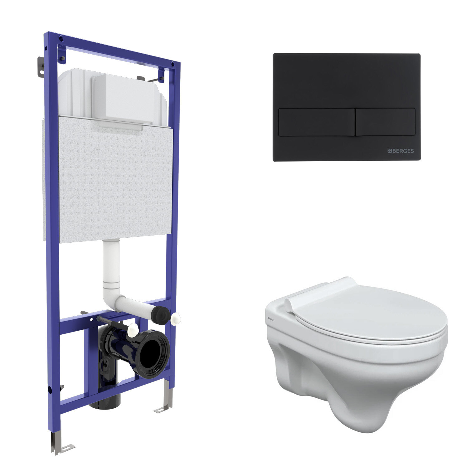 Комплект BERGES: инсталляция NOVUM, кнопка L5 черная SoftTouch, унитаз ALBIT S, сидение дюропласт Top Slim SO