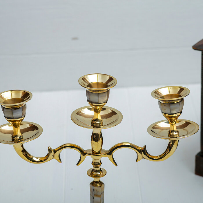 Подсвечник латунь на 3 свечи "Кардинал" 23 см. перламутр - фотография № 2