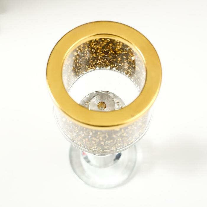 Moon Land Подсвечник стекло на 1 свечу "Золотые камешки" ножка с кристаллами 21х7,5х7,5 см - фотография № 2