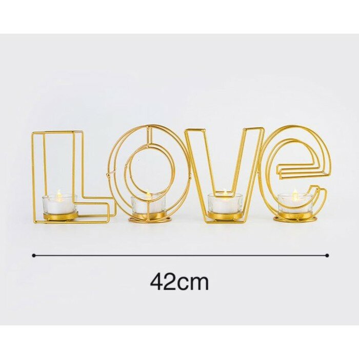 Подсвечник металлический настольный "Love", 13.5 х 42 см, золото - фотография № 4