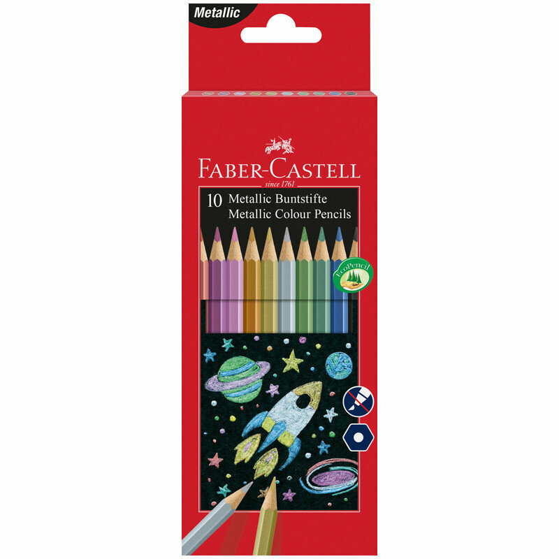 Карандаши цветные Faber-Castell, 10цв., металлик, заточен., картон. упаковка, 286632