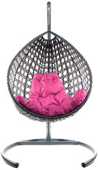 Подвесное кресло из ротанга "Капля Люкс" серое с розовой подушкой M-Group