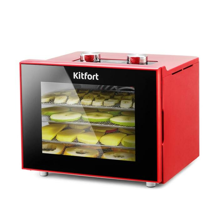 Kitfort Сушилка для овощей и фруктов Kitfort КТ-1915-2, 340 Вт, 4 яруса, 230х180 мм, красная