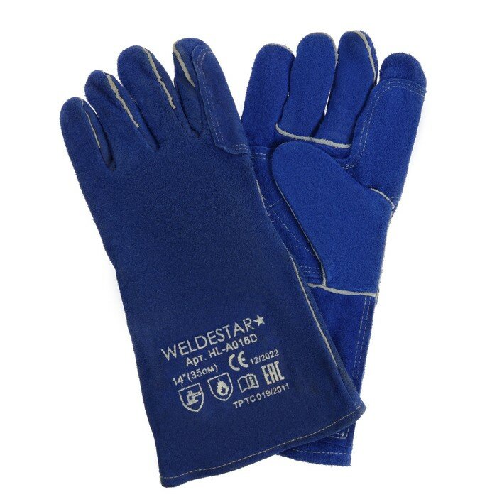 фото Краги сварщика спилковые WELDESTAR, 350 мм, АВ, усиленные, синие