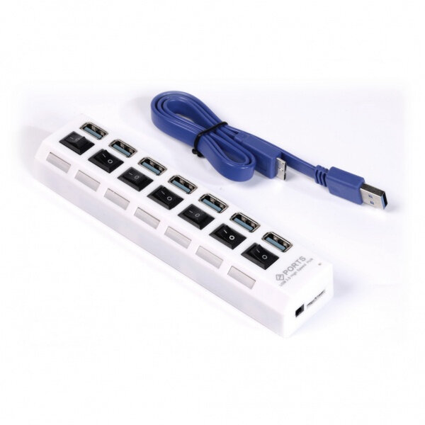 Разветвитель USB 3.0 HUB Smartbuy с выключателями, 7 портов, СуперЭконом, белый, SBHA-7307-W