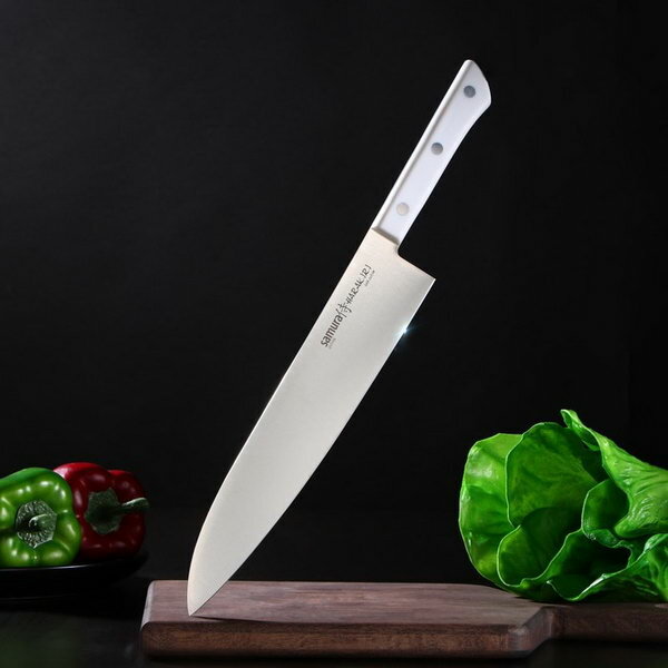Нож кухонный HARAKIRI, шеф, лезвие 24 см, белая рукоять