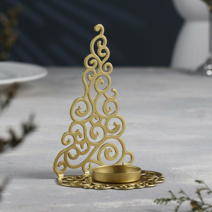 Подсвечник "Елка гламурная" металл на одну свечу, 9,9х13,4 см, золотой - фотография № 2