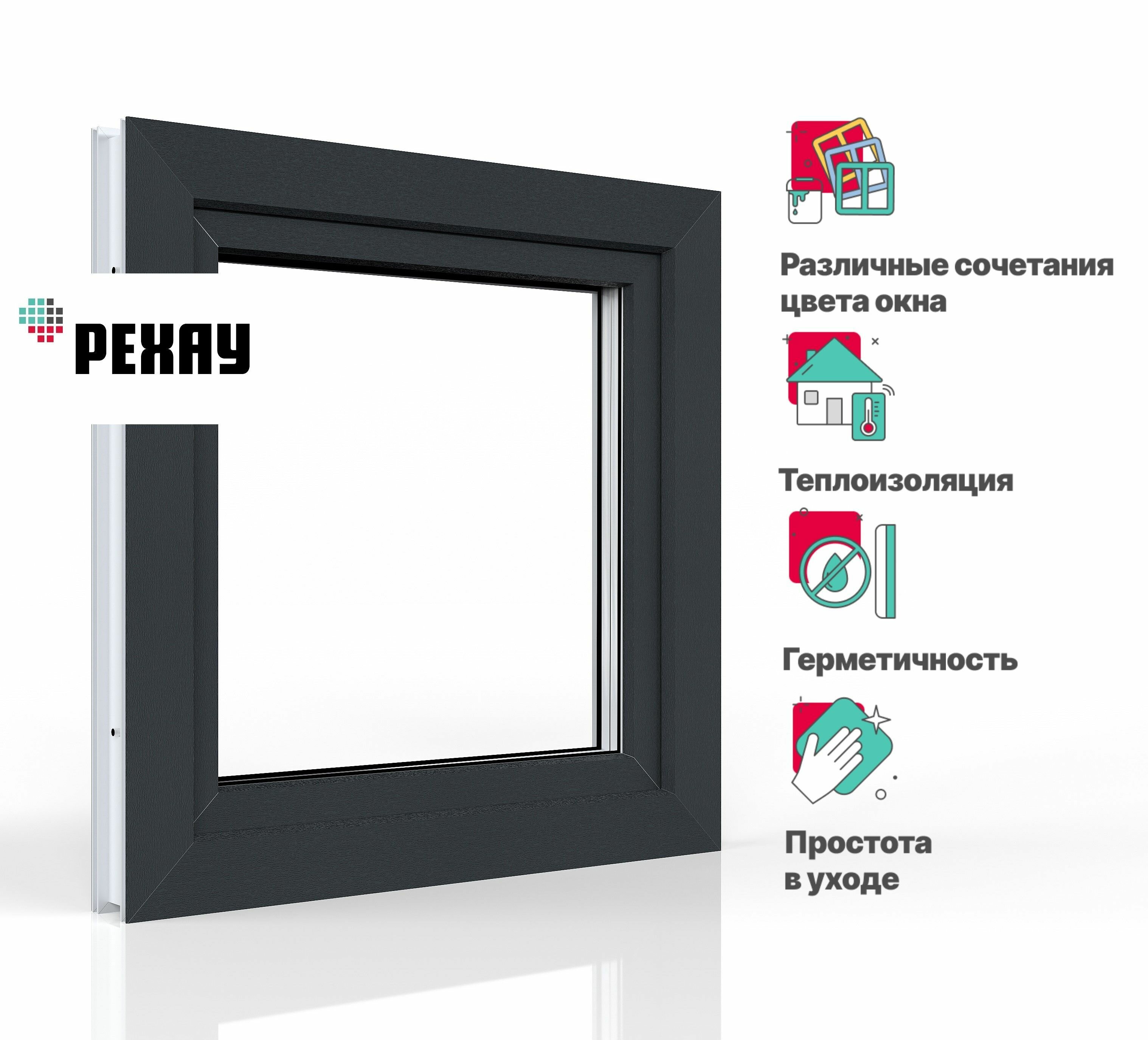 Пластиковое окно ПВХ REHAU BLITZ 600х600 мм (ВхШ) с учетом подставочного профиля одностворчатое поворотно-откидное левое двухкамерный стеклопакет антрацитово-серый снаружи