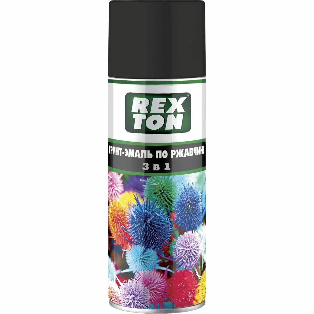 фото REXTON Грунт-эмаль по ржавчине 3 в 1, черный, аэрозоль RT150.20