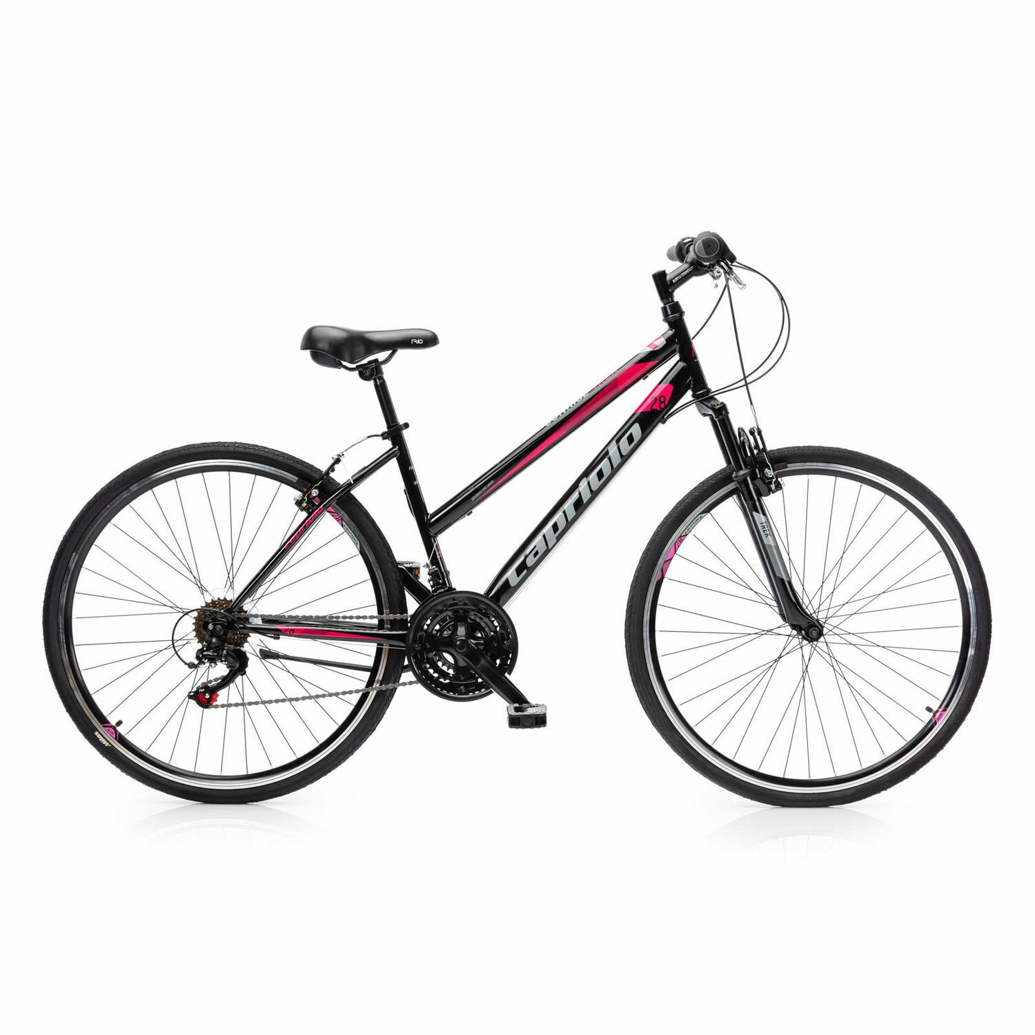 Велосипед CAPRIOLO SUNRISE TREK LADY 28' (2023) (Велосипед туристический CAPRIOLO SUNRISE TREK LADY 28" Чёрный/Розовый, 17" Сталь,920596-17)