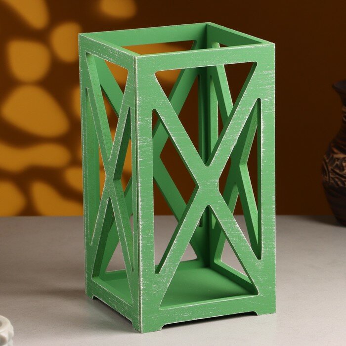 фото Кашпо деревянное 14×14×26 см "Фонарь Хай-тек Прованс", Зелёный