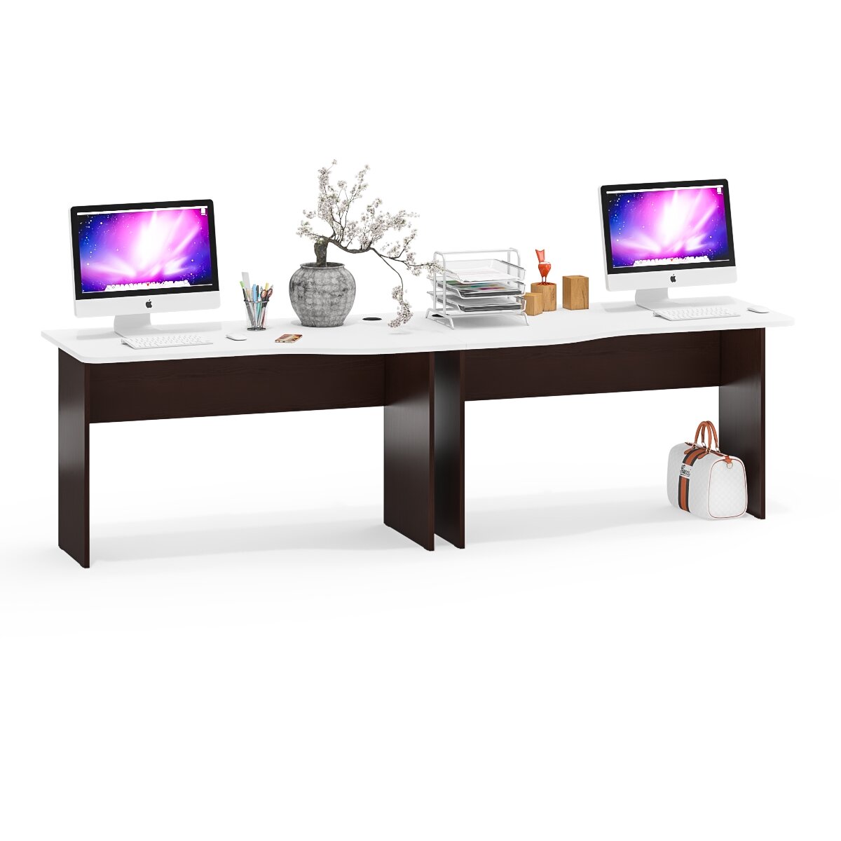 Два письменных стола Мебельный Двор МД 1.04 цвет белый шагрень ШхГхВ 260х75х74 см