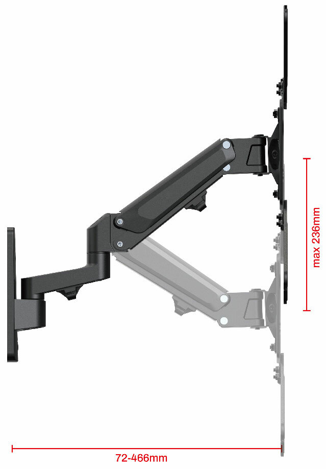 Кронейн для телевизора на стену наклонно-поворотный с газлифтом диагональю 23"-55" UniTeki FMG500 черный
