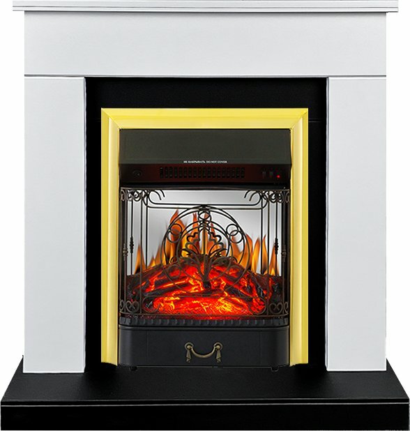 фото Камин Royal Flame Bergen разборный Белый с черным с очагом Majestic FX M Brass