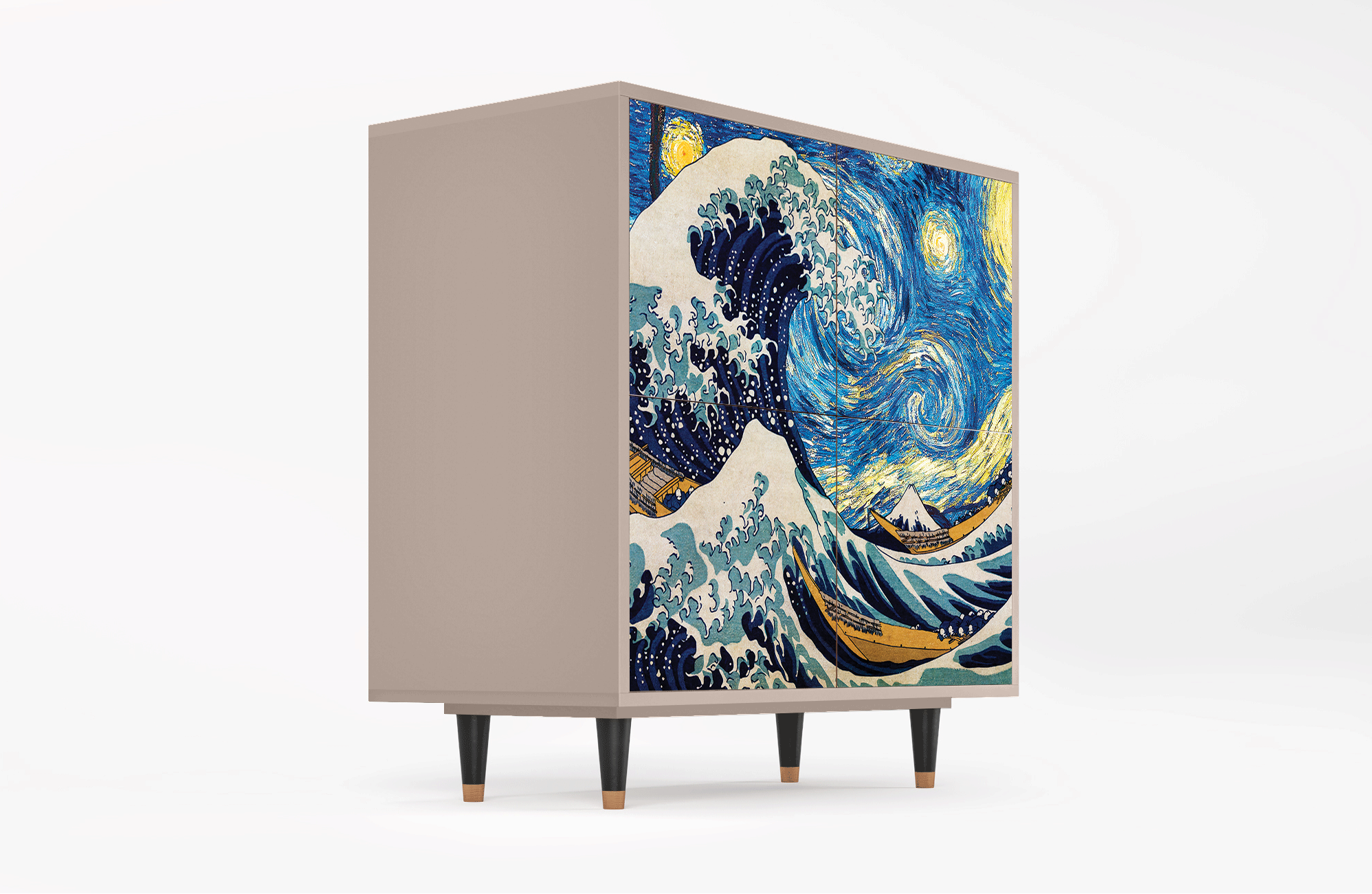 Комод - STORYZ - BS3 The Great Wave off Kanagawa by Hokusai, 94 x 96 x 48 см, Бежевый - фотография № 4