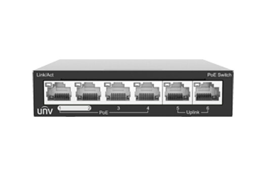 Коммутатор сетевой PoE Uniview NSW2020-6T-POE-IN 6-портовый: 6х100Мбит/с (RJ45), включая 4 PoE порта