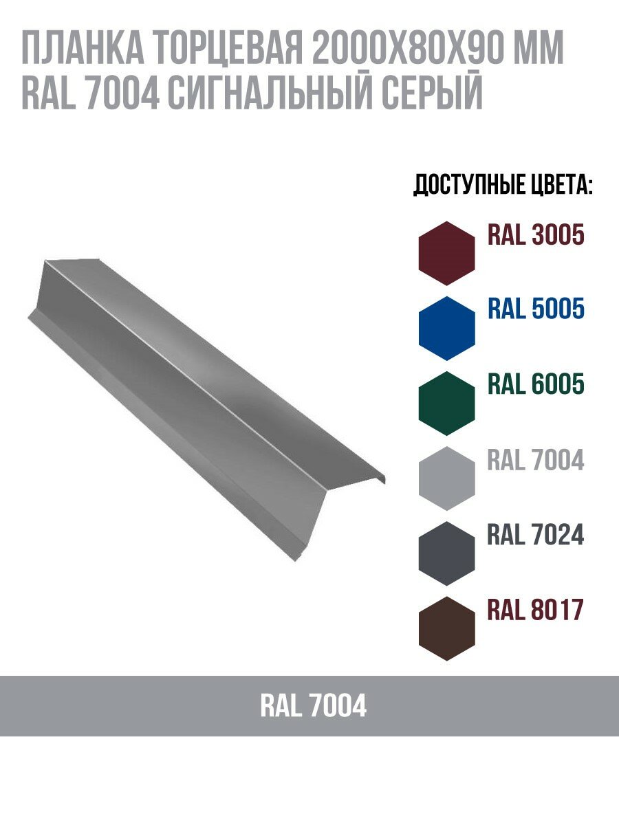 Планка торцевая (2000х80х90)мм RAL 7004 Сигнальный серый - фотография № 1