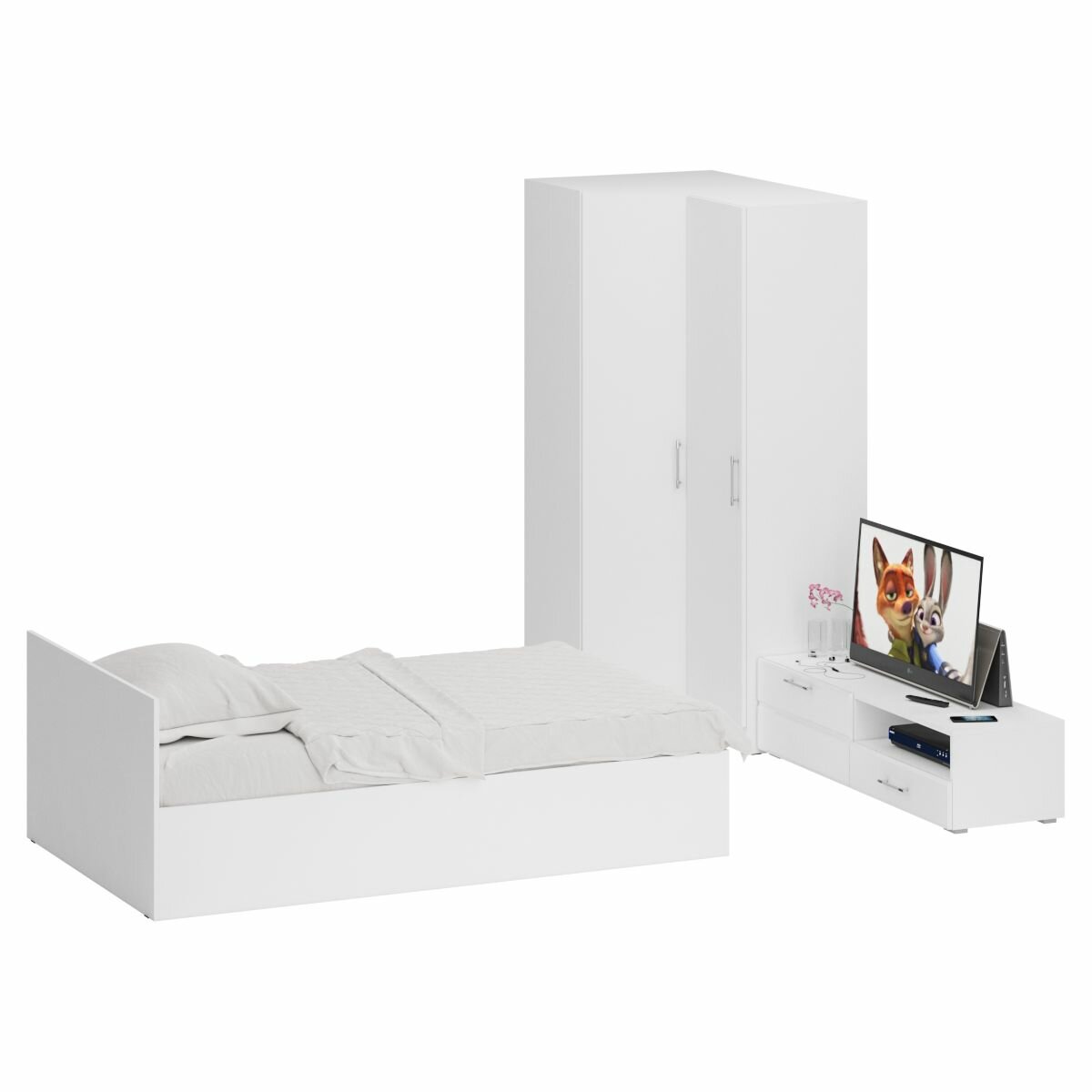 Мебель для спальни белая Стандарт № 4 Стандарт с кроватью 1200 цвет белый спальное место 1200х2000 мм без матраса основание есть