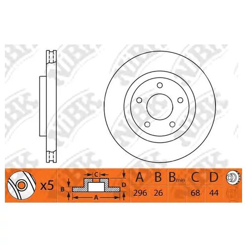 Тормозной диск передний вент.[296x26] 5 отв. [min2] NiBK RN1303