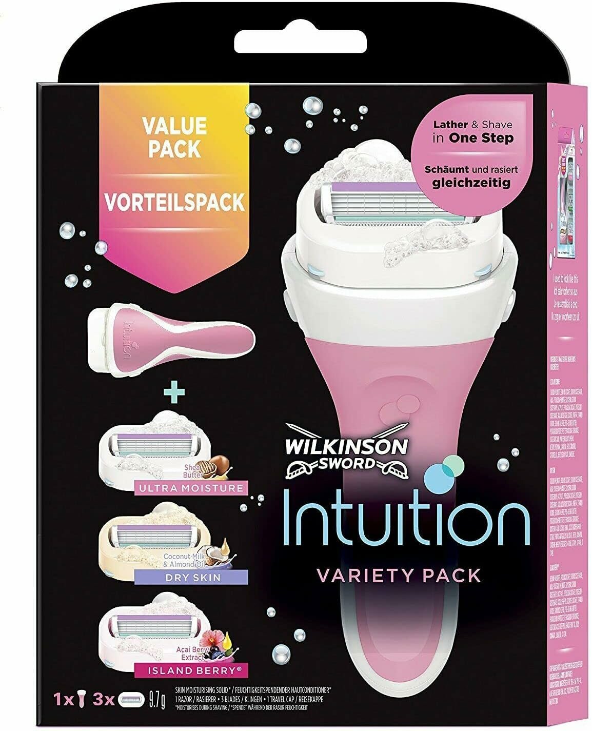 Wilkinson Sword Intuition Variety Edition / Бритвенный женский станок с 3-я сменными кассетами