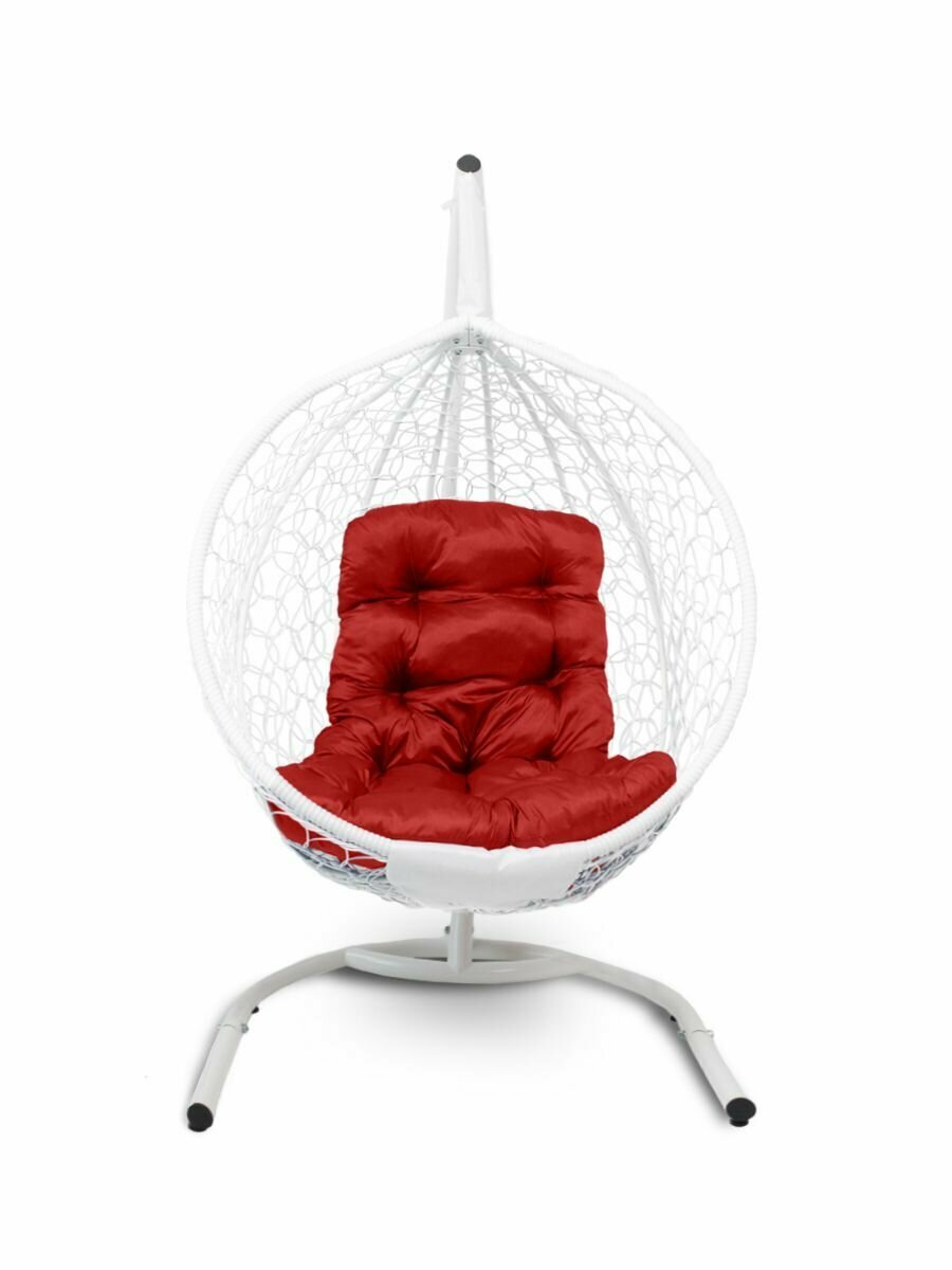 Подвесное кресло садовое Barberries Yova Bubble Folding, складной кокон из ротанга. Стойка белая, подушка трапеция красная - фотография № 4