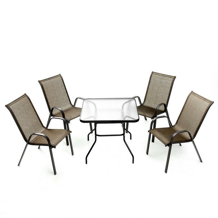 Набор садовой мебели: Стол прямоугольный и 4 стула коричневого цвета - фотография № 1