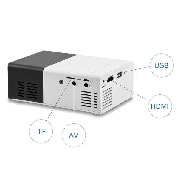 LED мини-проектор беспроводной Unic YG-300 с поддержкой HD видео портативный с пультом ДУ и аккумулятор в комплекте (корпус бело-черный) В комплекте 3 ШТ