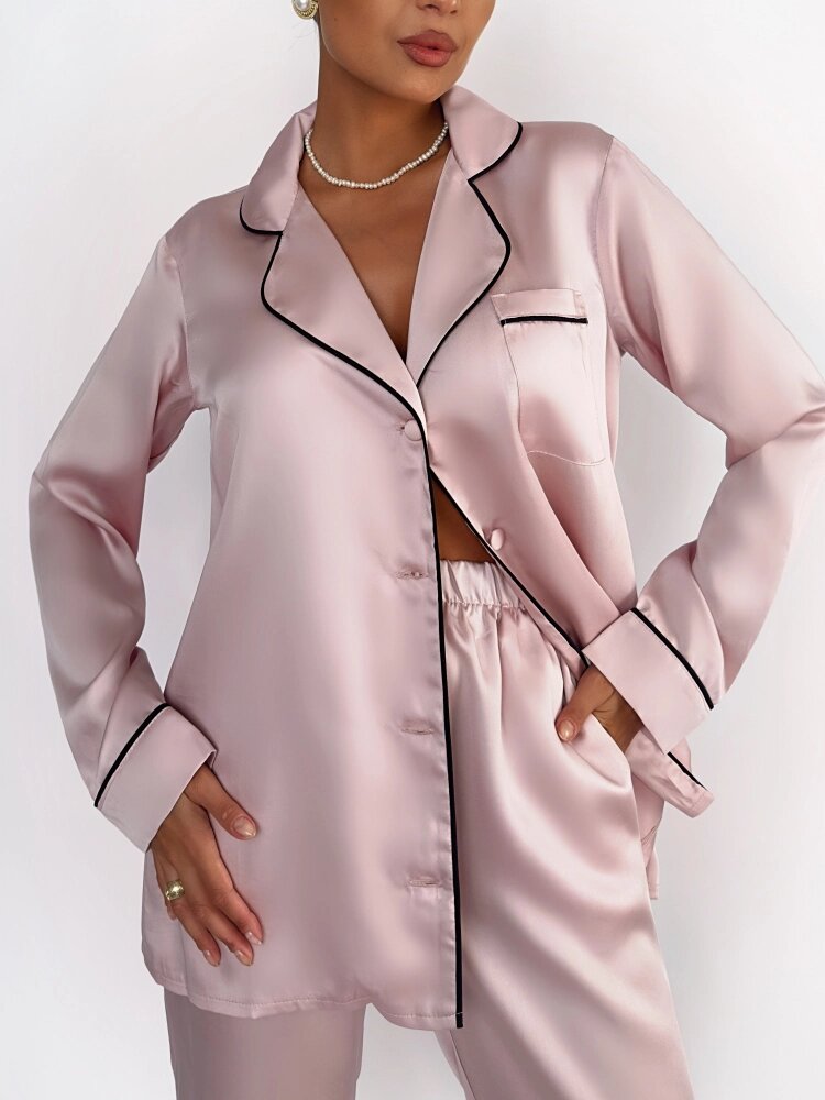 Пижама женская из тенселя с брюками и рубашкой, цвет "Пудра", размер 48 - фотография № 7