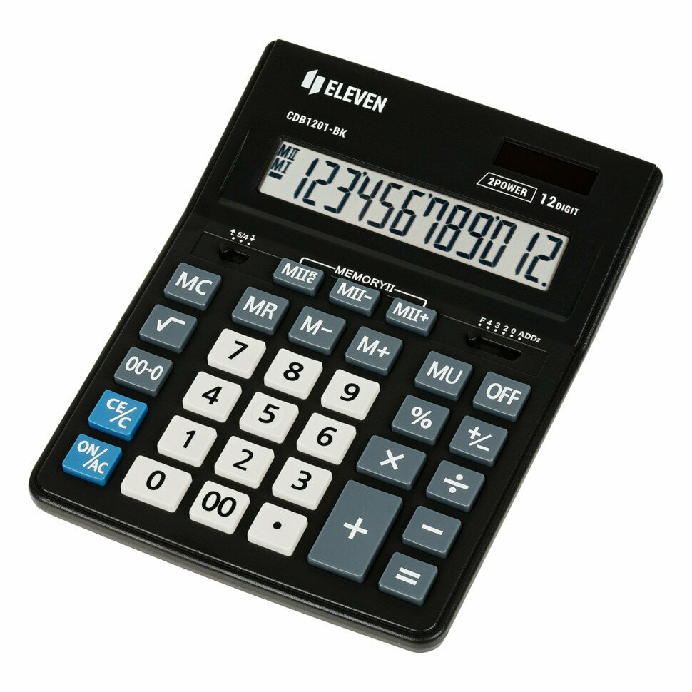 Калькулятор настольный Eleven Business Line CDB1201-BK, 12 разрядов, двойное питание, 155*205*35мм, черный, 339192