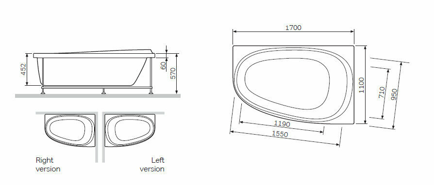 Ванна акриловая 170х110 AM.PM Sensation W30A-170R110W-D с каркасом и панелью, правосторонняя - фотография № 3