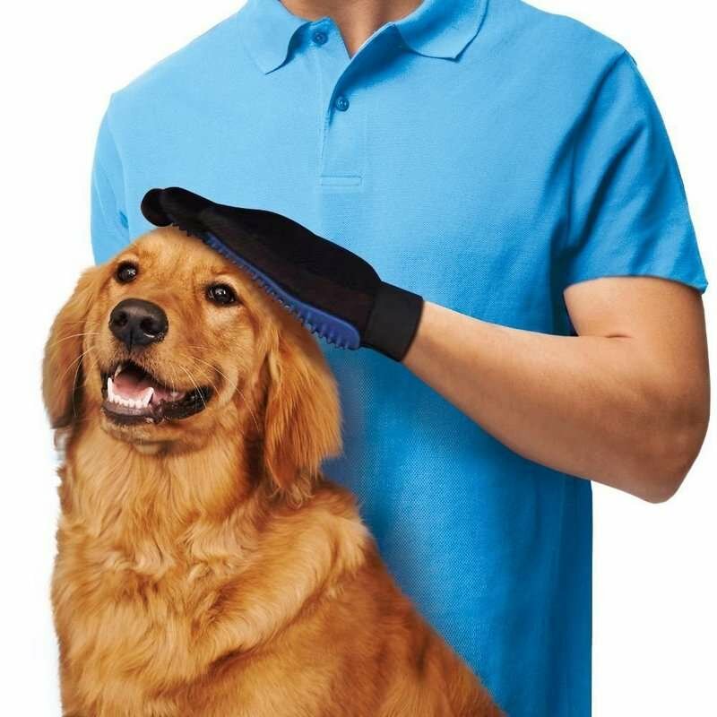 Перчатка для вычесывания домашних животных со специальным покрытием, синяя - фотография № 3